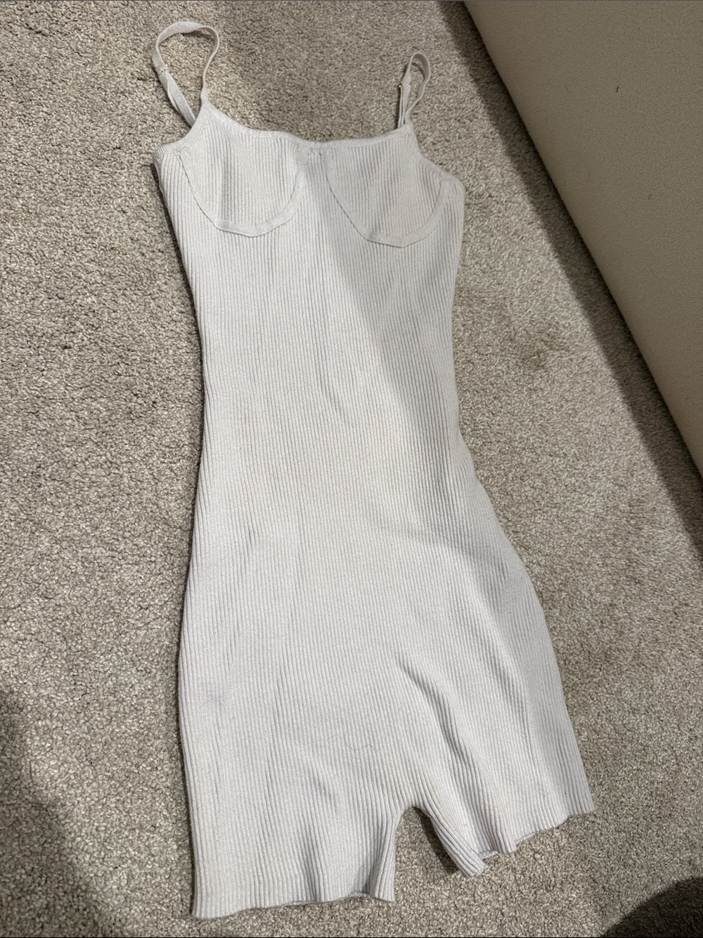 Ribbed Knit Spaghetti Strap Romper Lingerie in White